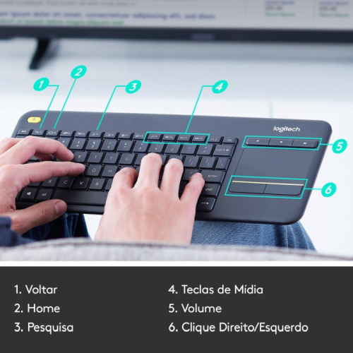 ** OPENBOX ** Teclado Sem Fio Logitech K400 Plus TV com Touchpad Integrado ABNT2 - 920-007125