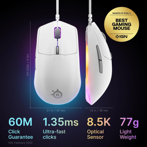 Mouse Gamer Steelseries Rival 3 Gen 2 Wired Optical Branco - 62703