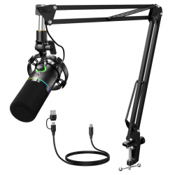 Microfone Gamer com Brao Articulado Maono PD200XS RGB Preto Dinmico USB e XLR