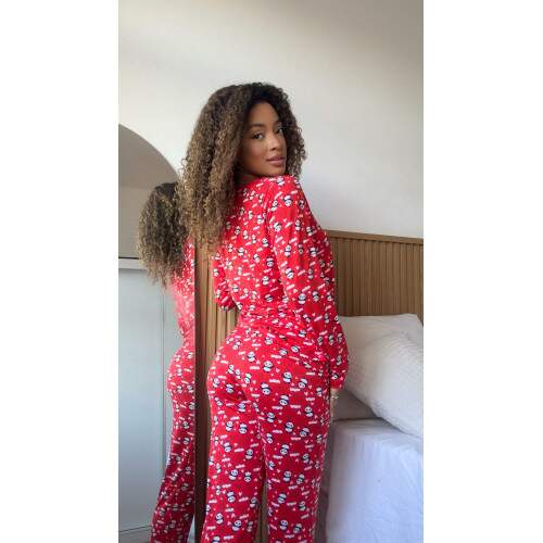 Pijama Longo em Suede Estampado Ana
