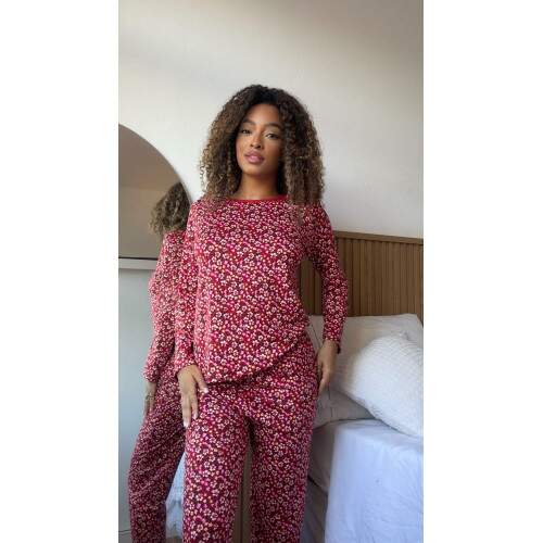 Pijama Longo em Suede Estampado Ana