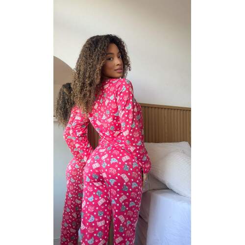 Pijama Longo em Suede Estampado Ana