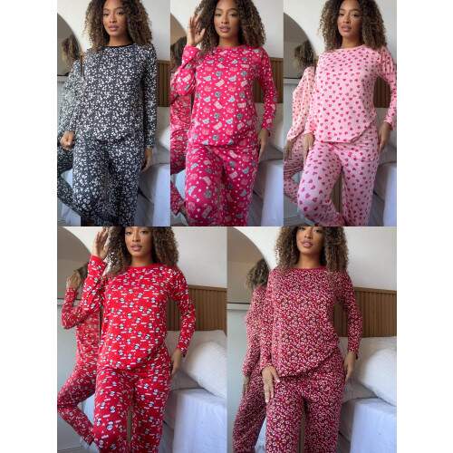 Pijama Longo em Suede Estampado Ana