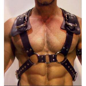 Harness Sado Masculino Feito em Couro Sinttico com Argolas Reforsado