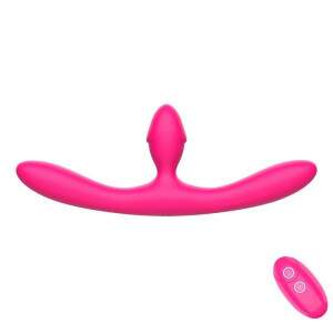 Vibrador de Ponto G Duplo com Plug Central e Controle Remoto Pode ser Usado Como Strapless