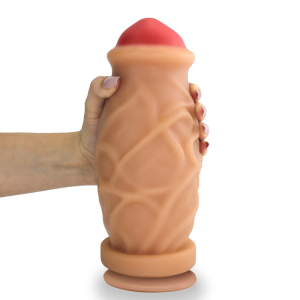Prtese Gigante Grossa com Escroto com Ventosa Cogumelo 23cm x 8,8cm Bege