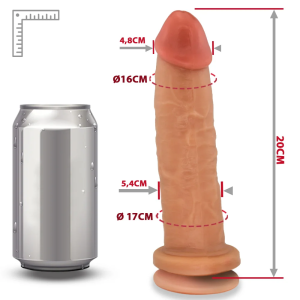 Prtese Realistica Grossa com Escroto e Ventosa e Vibro Colosso 20cm x 5,5cm Bege