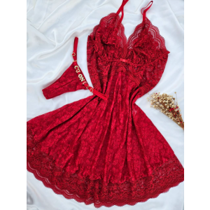 Camisola em Tule Floral Vermelha