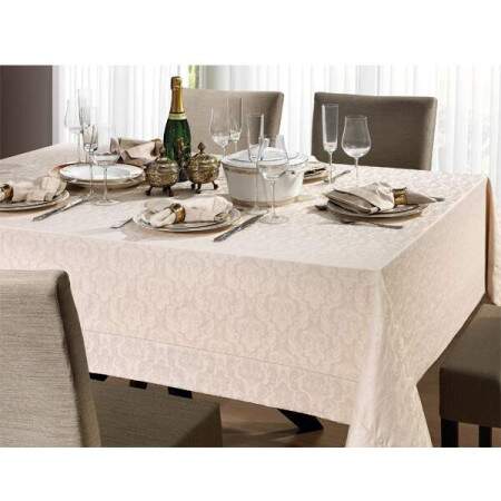 Toalha de mesa retangular 180x270cm Copa&Cia Jacquard Baroque Nude 71162