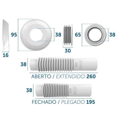 Tubo de ligao ajustvel para vaso sanitrio cromado DN38 Blukit 290404-425