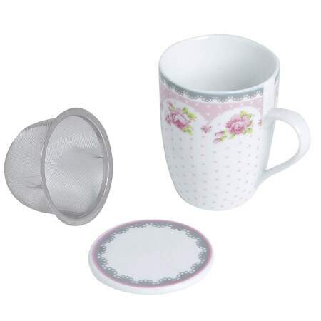 Caneca porcelana com tampa, filtro e caixa presentevel 310ml Lyor Rose 2178