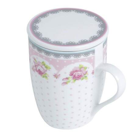 Caneca porcelana com tampa, filtro e caixa presentevel 310ml Lyor Rose 2178