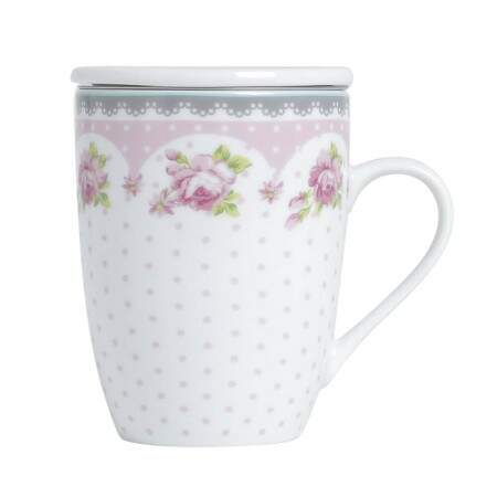 Caneca porcelana com tampa, filtro e caixa presentevel 310ml Lyor Rose 2178