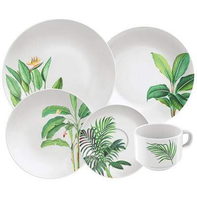 Jogo de Jantar e Ch Tramontina Graziela 20 peas Porcelana Decorada