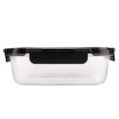 Pote Refratrio Retangular com Tampa Preta 650ml