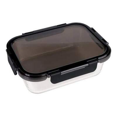 Pote Refratrio Retangular com Tampa Preta 650ml