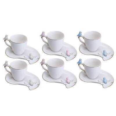 Jogo 6 Xcaras de Caf e Pires Wolff Cute Birds Design Plate 90ml