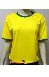 Camiseta em Dry Fit (polister) para Sublimao Amarela com gola e detalhes nas mangas em verde (Mesmo Tecido da Camiseta Oficial)