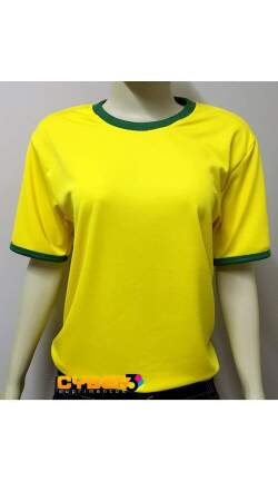 Camiseta em Dry Fit (polister) para Sublimao Amarela com gola e detalhes nas mangas em verde (Mesmo Tecido da Camiseta Oficial)