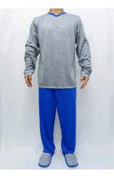 Pijama Adulto Longo Masculino Azul Roya e Cinza