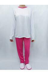 Pijama Adulto Longo Feminino Pink e Branco