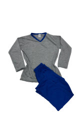Pijama Infantil Longo Masculino Azul Royal e Cinza 