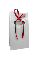 Sacola Branca para Embalagem Sublimatica com Fita Vermelha - 14x24x10 - Tamanho P