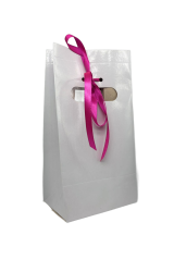 Sacola Branca para Embalagem Sublimatica com Fita Pink - 14x24x10 - Tamanho P