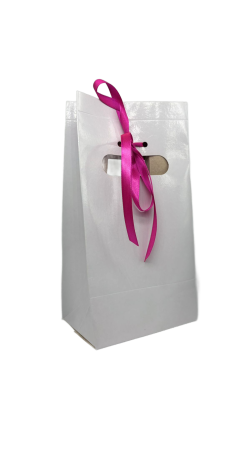 Sacola Branca para Embalagem Sublimatica com Fita Pink - 14x24x10 - Tamanho P