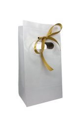 Sacola Branca Premium para Embalagem Sublimtica com Fita Dourada - Tamanho P (14x24x10 cm)