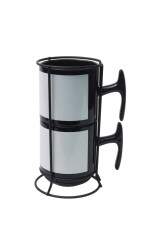 Torre de 2 Xcaras Tarja Preta com Suporte - 325ml - Modelo Majestic