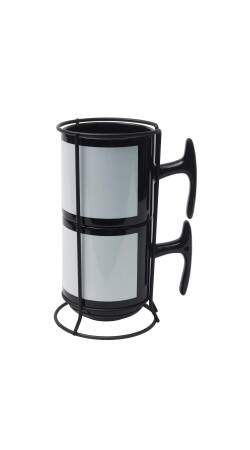 Torre de 2 Xcaras Tarja Preta com Suporte - 325ml - Modelo Majestic