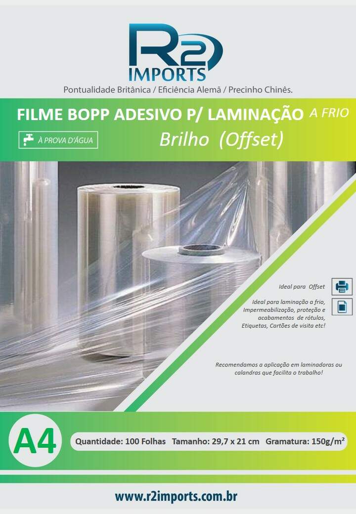Filme Bopp Transparente Adesivo p laminaç u00e3o a frio brilho A4 150gr 100 folhas (Offset) R2 Adesivo Laminação Carplast ~ Filme Bopp Transparente Adesivo p laminaç u00e3o a frio brilho A4 150gr 100 folhas (Offset) R2