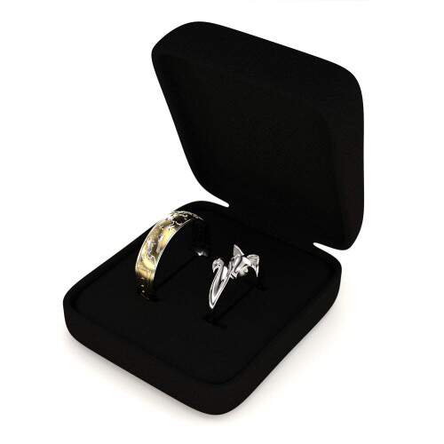 Aliana em Prata 925 com aplique de ouro 6mm + Solitrio Raposa - Prata 925 - Pequeno Principe