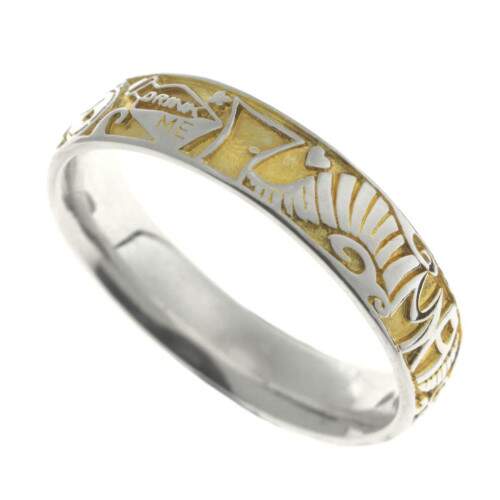Par de Alianas em Prata com detalhe em de ouro 18k - Alice no pas das Maravilhas