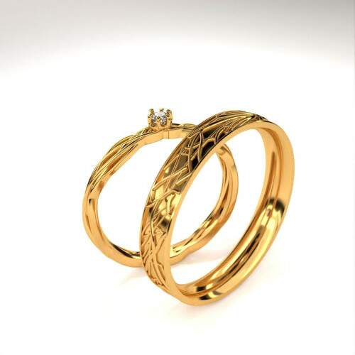 Par de Alianas em Ouro 18k - Aliana 4mm e Solitrio 2.25mm - Vital