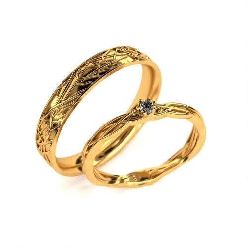 Par de Alianas em Ouro 18k - Aliana 4mm e Solitrio 2.25mm - Vital