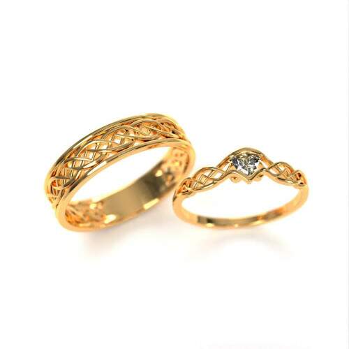 Aliana Celta 5,5mm em + Solitrio Celta com Zircnia Trillion - Ouro 18k