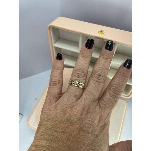Aliana Celta 5,5mm em + Solitrio Celta com Zircnia Trillion - Ouro 18k