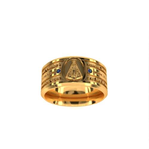 Anel em Ouro 18k com pedras cravadas - 10mm - Nossa Senhora