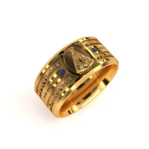 Anel em Ouro 18k com pedras cravadas - 10mm - Nossa Senhora