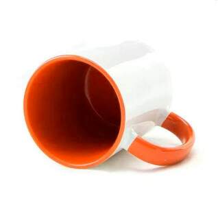 Caneca de Cermica Branca com Interior e Ala Laranja para Sublimao - 325ml