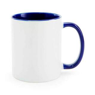 Caneca de Cermica Branca com Interior e Ala Azul Escuro para Sublimao - 325ml