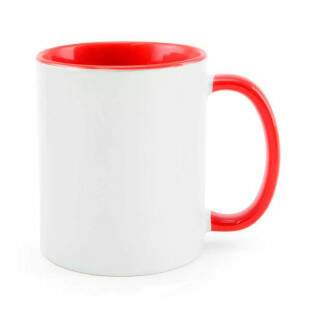 Caneca de Cermica Branca com Interior e Ala Vermelha para Sublimao - 325ml