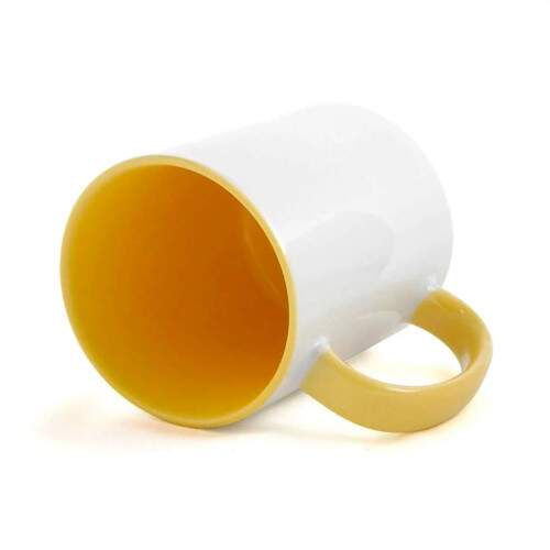 Caneca de Cermica Branca com Interior e Ala Amarela para Sublimao - 325ml