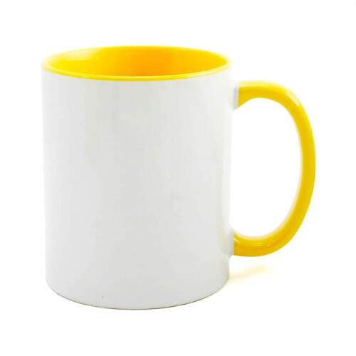 Caneca de Cermica Branca com Interior e Ala Amarela para Sublimao - 325ml