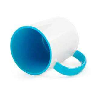 Caneca de Cermica Branca com Interior e Ala Azul Claro para Sublimao - 325ml