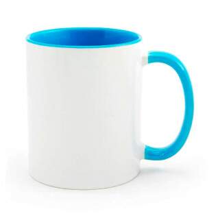 Caneca de Cermica Branca com Interior e Ala Azul Claro para Sublimao - 325ml