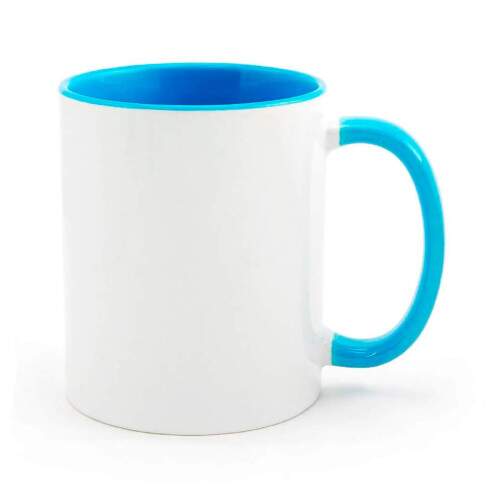 Caneca de Cermica Branca com Interior e Ala Azul Claro para Sublimao - 325ml