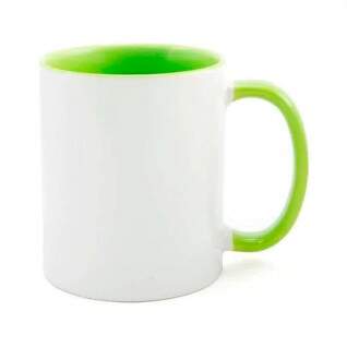 Caneca de Cermica Branca com Interior e Ala Verde Claro para Sublimao - 325ml